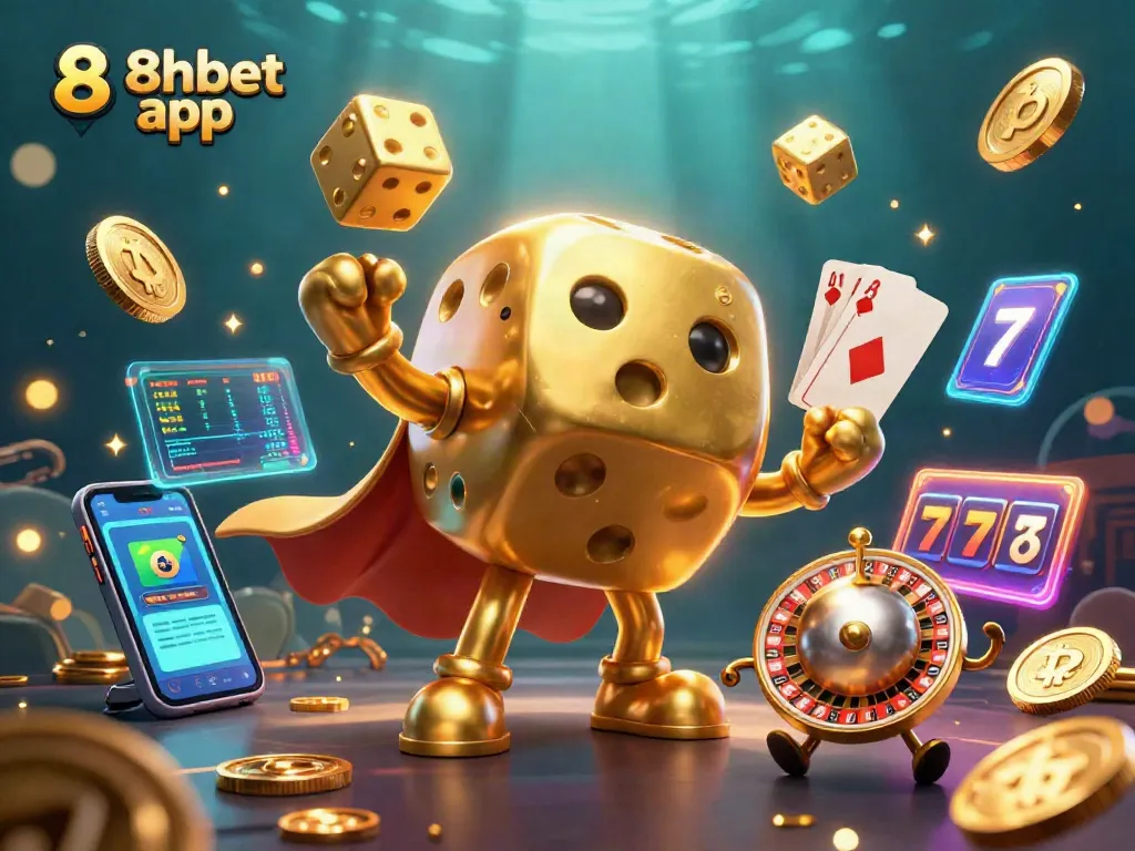 Experience the excitement of the 8xbet app with vibrant casino-themed 3D illustration