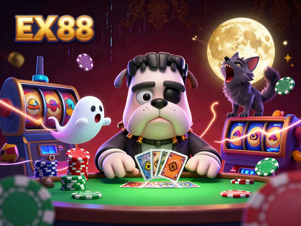 Play as EX 88 with colorful slot reels and lively characters in a rich casino scene!