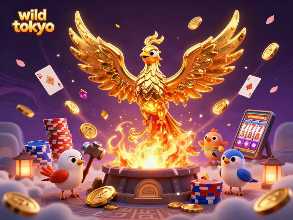 Engage with Wild Tokyo's vibrant casino world, featuring molten phoenix and dazzling gaming elements.