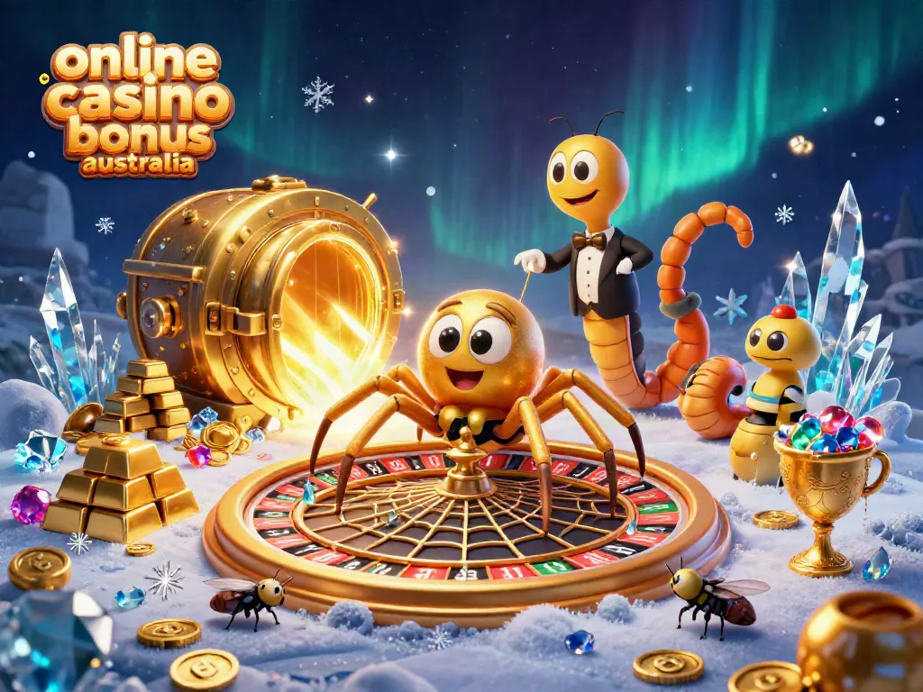 Engage with online casino bonus Australia featuring a golden spider in an intricate web of gambling delights.